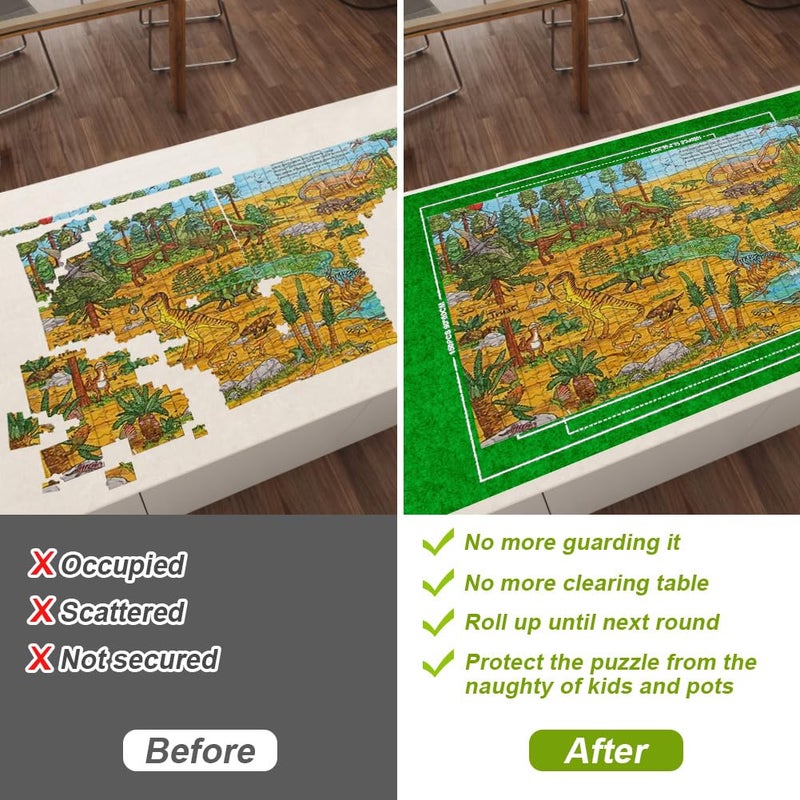 Ainiv Jigsaw Puzzle Mat Roll Up 1500 Pieces, 46" x 26" Portable Felt Puzzles Board with Travel Storage Bag, Jigsaw Saver Pad Keeper for Adults Teens, Green - Image 4