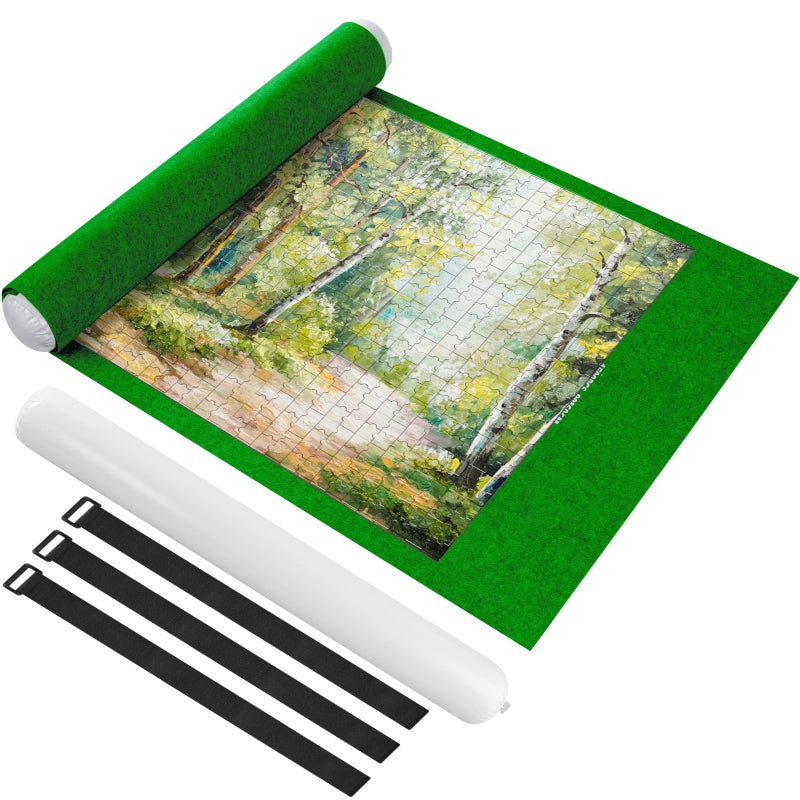 Ainiv Jigsaw Puzzle Mat Roll Up 1500 Pieces, 46" x 26" Portable Felt Puzzles Board with Travel Storage Bag, Jigsaw Saver Pad Keeper for Adults Teens, Green - Image 1