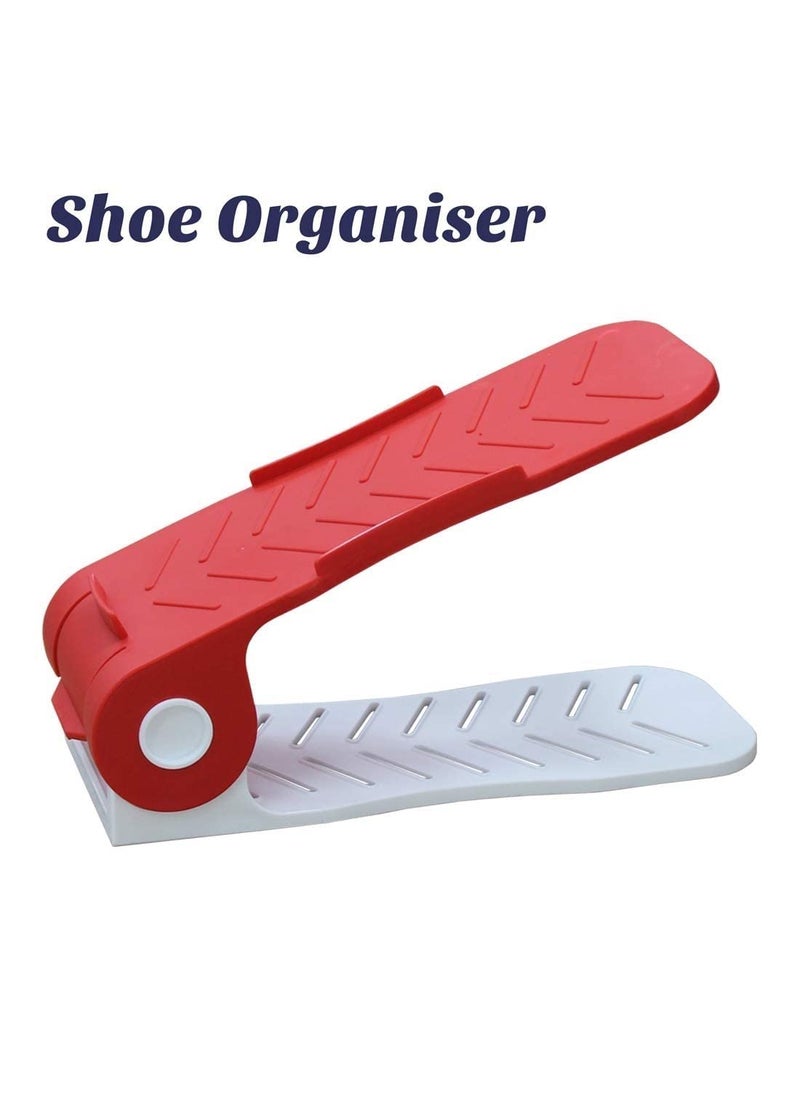 Three Secondz Three Secondz shoe organiser space saver shoe rack adjustable shoe slot for closet organizer Pack Of 8 Red  - Image 3