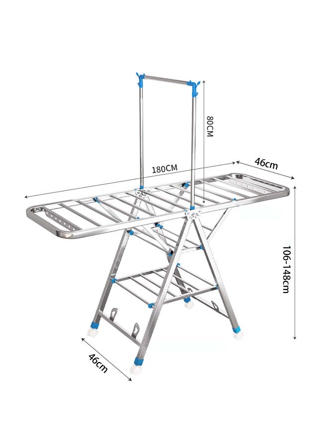 زيريفام رف تجفيف الملابس بعجلات، رفوف تجفيف قابلة للطي بأربع طبقات للغسيل، رف غسيل قابل للطي من الفولاذ المقاوم للصدأ مع ارتفاع قابل للتعديل، رف غسيل قابل للطي، تخزين سهل (180 سم) - Image 2