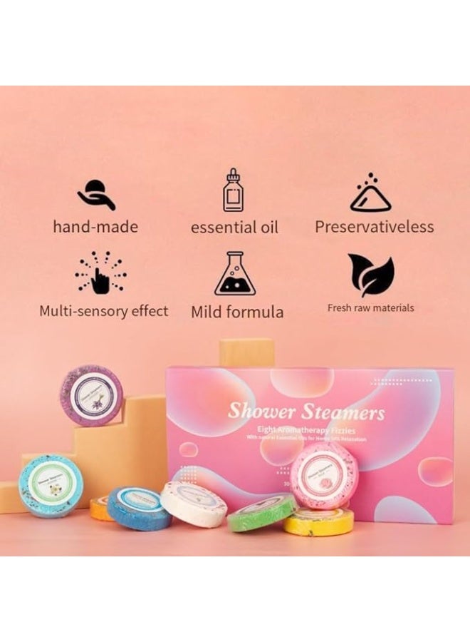 ChicAbode 8 جهاز كمبيوتر شخصي العلاج بالروائح حمام بخارات مجموعة هدية ، قنابل دش الزيت الأساسي الطبيعي للاسترخاء والتخفيف من الإجهاد ، أقراص سبا مع المانجو والورد واللافندر ورائح النعناع ، للنساء والرجال - Image 3