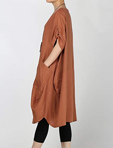 LaovanIn Women's Plus Size Tunic Dress Summer Cotton Linen T Shirt Knee-Length Dresses XX-Large Brown - Image 2