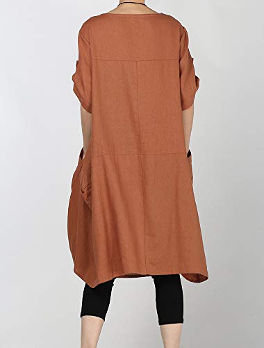 LaovanIn Women's Plus Size Tunic Dress Summer Cotton Linen T Shirt Knee-Length Dresses XX-Large Brown - Image 3