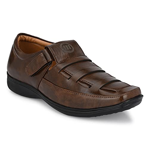 Amico Men's Black Brown Tan Synthetic Leater Outdoor Casual Sandal - Image 1