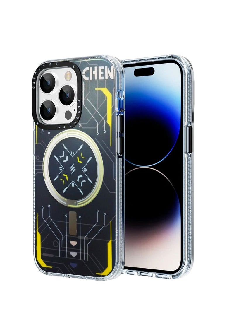 Casetify - Elegant Super Stylish MagSafe Case Cover For Apple iPhone 14 Pro Black/Yellow - Image 1