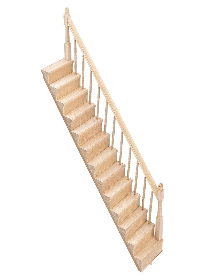 AHANDMAKER Miniature Stairs Wooden Stairs 1: 12 Unpainted Wooden Stringer Steps with Single Side Handrail for Furniture Micro Landscape Decorsfor Minihouse Accessories - Image 1