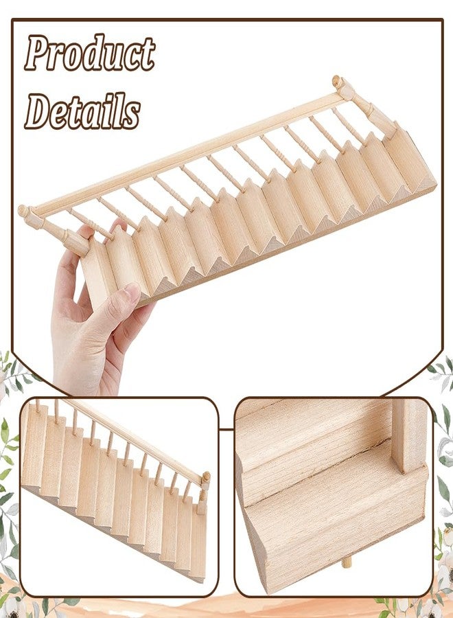 AHANDMAKER Miniature Stairs Wooden Stairs 1: 12 Unpainted Wooden Stringer Steps with Single Side Handrail for Furniture Micro Landscape Decorsfor Minihouse Accessories - Image 3