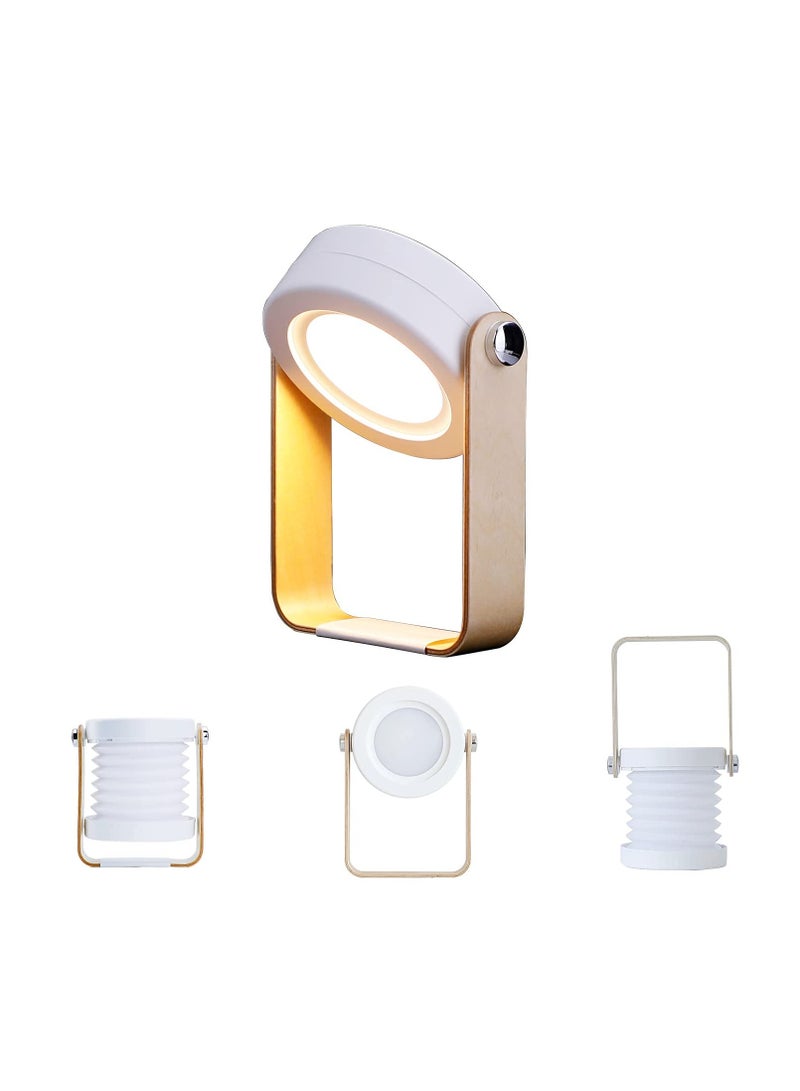 Portable USB Rechargeable Touch Night Light - 360° Rotatable LED Lantern for Reading, Camping & Bedroom (Wood Finish) - Image 1