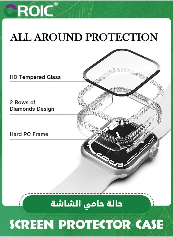 GROIC - Apple Watch Case 45mm with Tempered Glass Screen Protector, Double Bling Case Crystal Diamonds Rhinestone Bumper Overall Hard PC Ultra-Thin Protective Cover for iWatch 45mm - Image 1