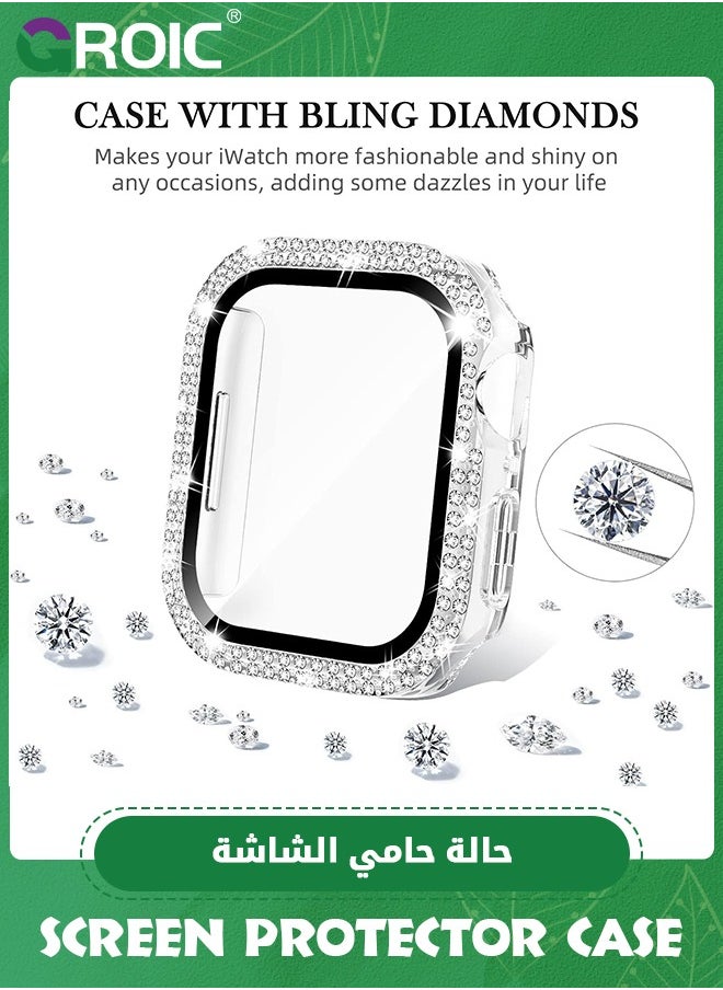 GROIC - Apple Watch Case 45mm with Tempered Glass Screen Protector, Double Bling Case Crystal Diamonds Rhinestone Bumper Overall Hard PC Ultra-Thin Protective Cover for iWatch 45mm - Image 1