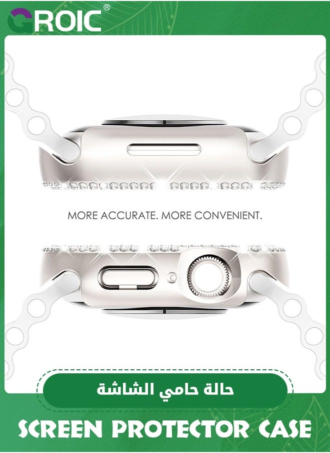 GROIC - Apple Watch Case 45mm with Tempered Glass Screen Protector, Double Bling Case Crystal Diamonds Rhinestone Bumper Overall Hard PC Ultra-Thin Protective Cover for iWatch 45mm - Image 1