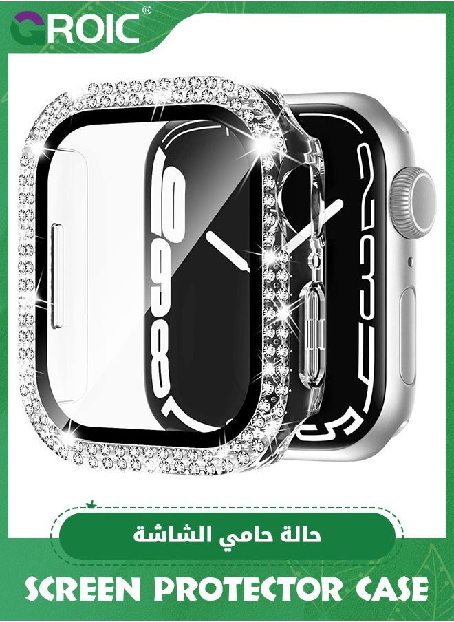 GROIC - Apple Watch Case 45mm with Tempered Glass Screen Protector, Double Bling Case Crystal Diamonds Rhinestone Bumper Overall Hard PC Ultra-Thin Protective Cover for iWatch 45mm - Image 1