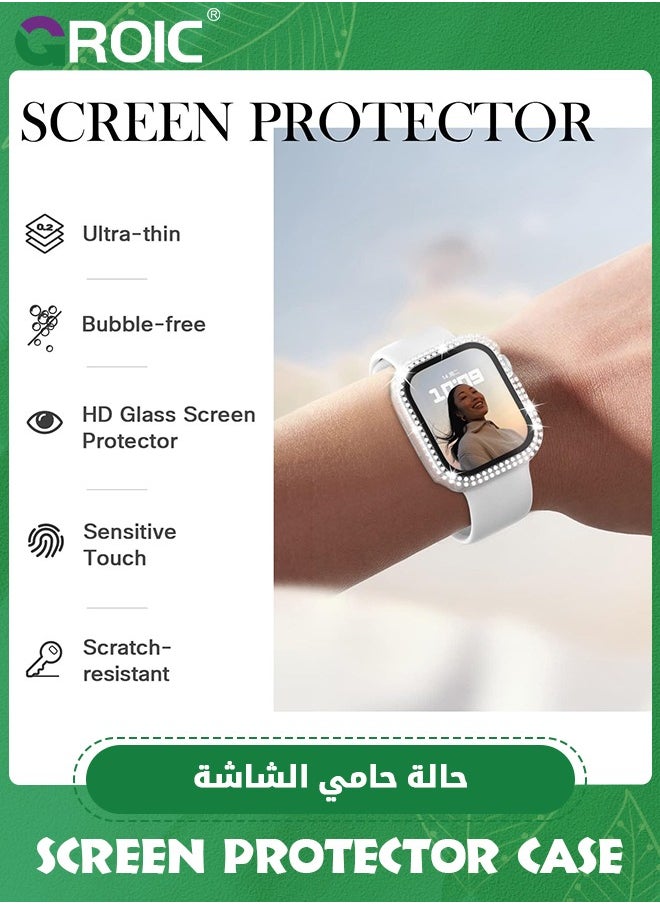 GROIC - Apple Watch Case 45mm with Tempered Glass Screen Protector, Double Bling Case Crystal Diamonds Rhinestone Bumper Overall Hard PC Ultra-Thin Protective Cover for iWatch 45mm - Image 1