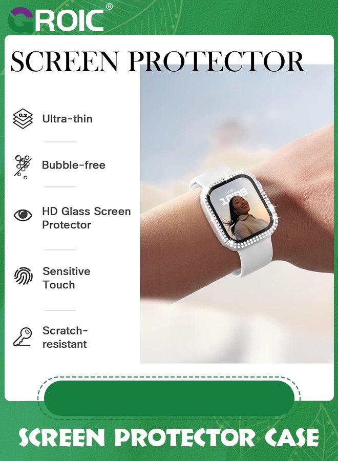 GROIC Apple Watch Case 45mm with Tempered Glass Screen Protector, Double Bling Case Crystal Diamonds Rhinestone Bumper Overall Hard PC Ultra-Thin Protective Cover for iWatch 45mm  - Image 4