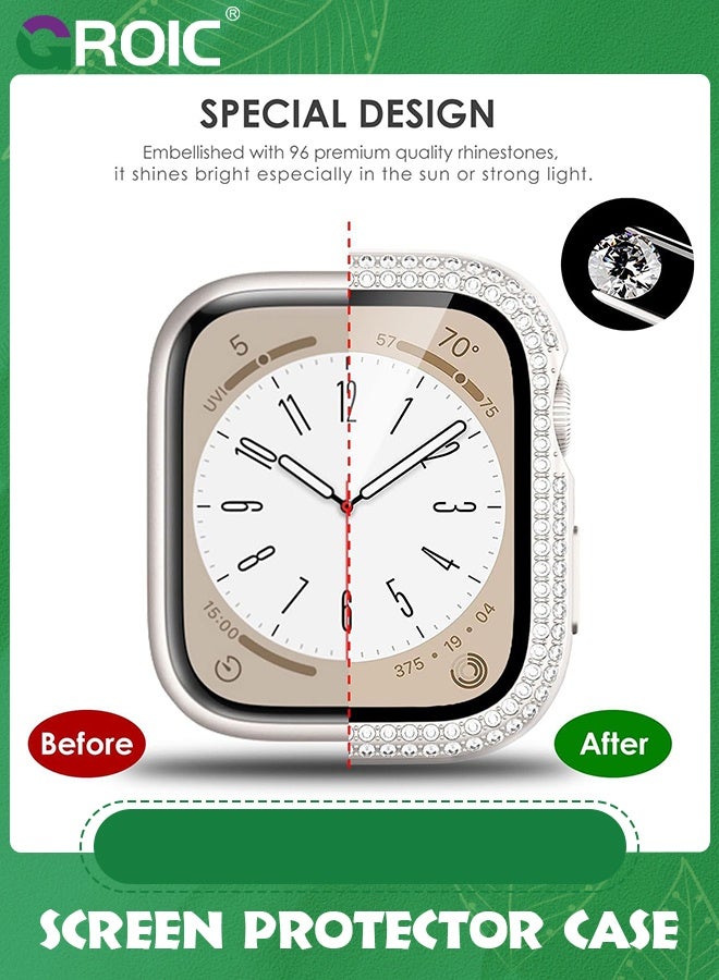 GROIC Apple Watch Case 45mm with Tempered Glass Screen Protector, Double Bling Case Crystal Diamonds Rhinestone Bumper Overall Hard PC Ultra-Thin Protective Cover for iWatch 45mm  - Image 2