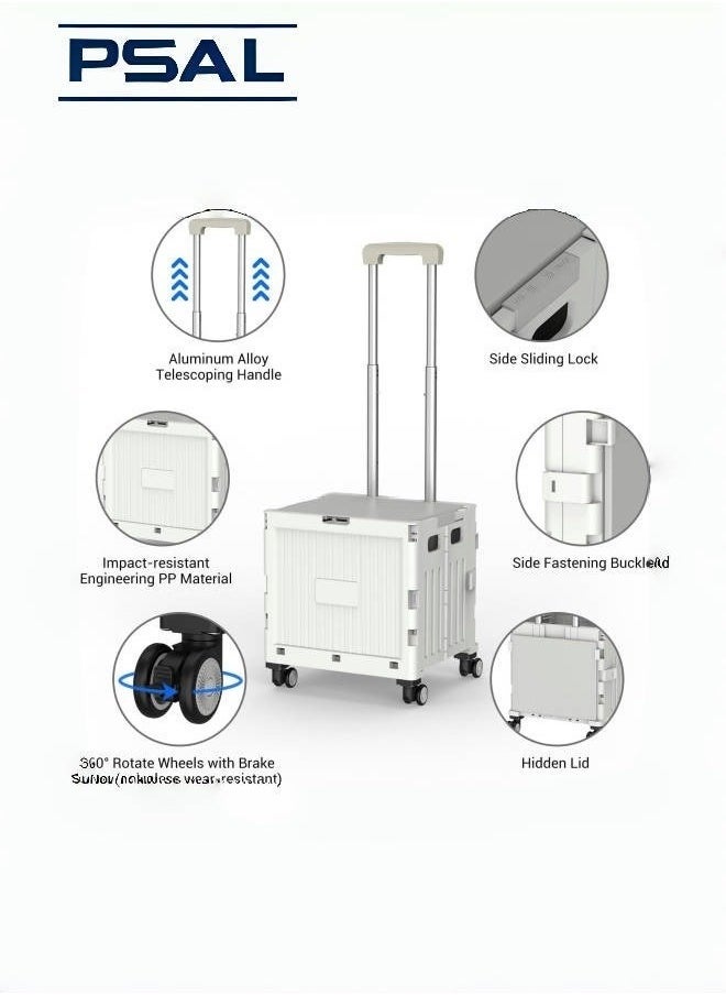 Generic Marketero Collapsible Shopping Box Trolley on Wheels 4 Wheels 360°Rotate Folding Teacher Trolley Cart with Wheels Heavy Duty 30kg Capacity & Telescopic Handle for Camping Shopping Grey  - Image 5
