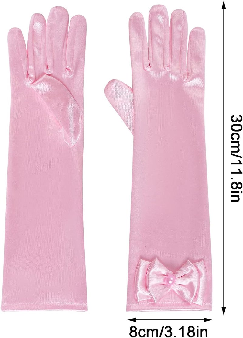Yolyoo Girls Princess Gloves,Girl White Long Satin Princess Dress Up Diamonds Bows Gloves for Birthday,Wedding, Costume Party - Image 2