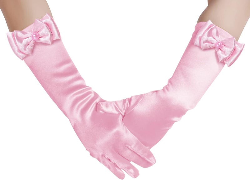 Yolyoo Girls Princess Gloves,Girl White Long Satin Princess Dress Up Diamonds Bows Gloves for Birthday,Wedding, Costume Party - Image 5