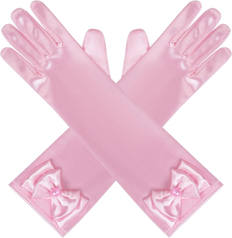 Yolyoo Girls Princess Gloves,Girl White Long Satin Princess Dress Up Diamonds Bows Gloves for Birthday,Wedding, Costume Party - Image 4