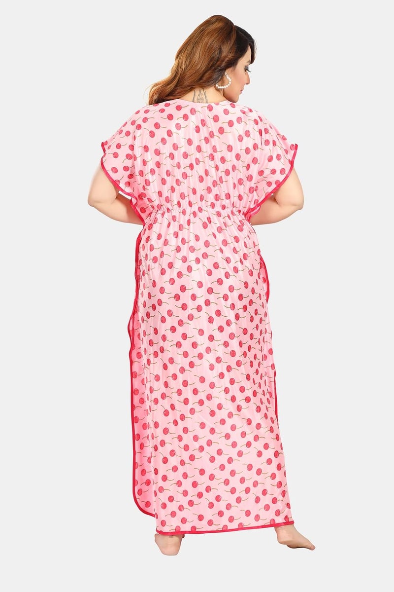Fabme Women's Satin Maxi Casual Nightgown (NW0235_Pink_Free Size) - Image 2