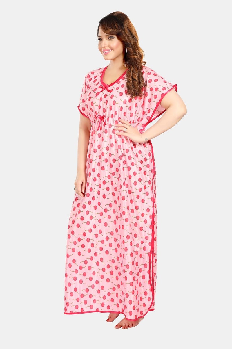 Fabme Women's Satin Maxi Casual Nightgown (NW0235_Pink_Free Size) - Image 4