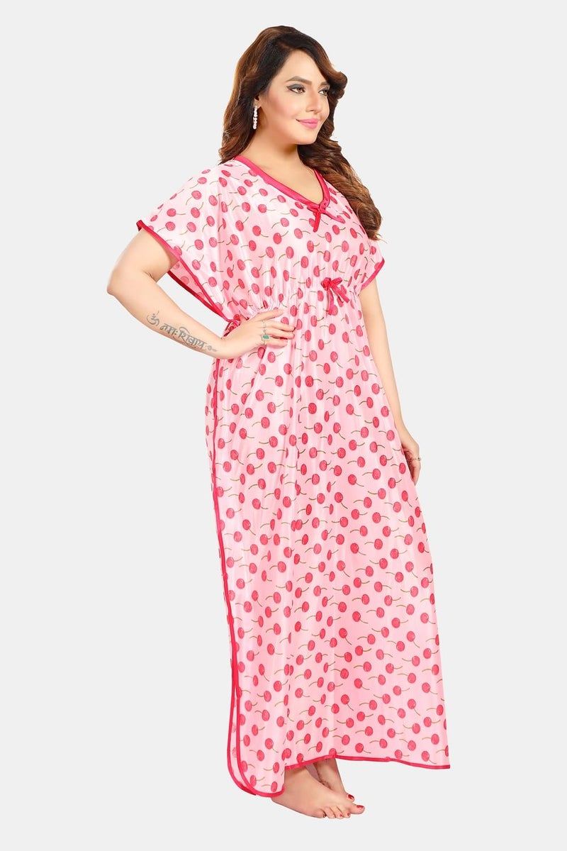 Fabme Women's Satin Maxi Casual Nightgown (NW0235_Pink_Free Size) - Image 3