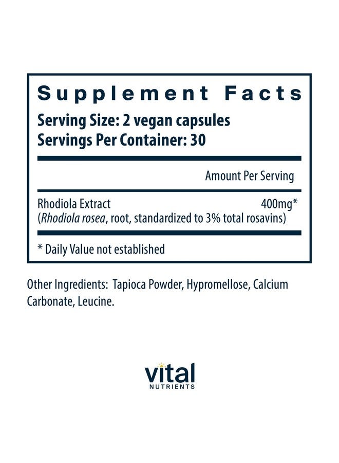 Vital Nutrients Rhodiola Rosea | Rhodiola Supplement for Healthy Energy, Memory, and Stress Support | Gluten, Dairy, Soy Free | Non-GMO | 60 Capsules - Image 2