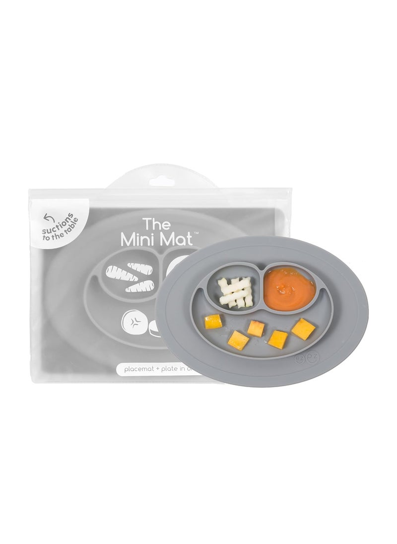 ezpz ezpz Mini Mat - 100% Food Grade Silicone Suction Divided Plate with Built-in Placemat for Infants + Toddlers Promotes Baby Self-Feeding for Highchair, Dining Table - Microwave Safe - 6 Months+ (Grey)  - Image 1