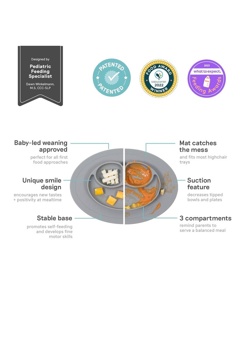 ezpz ezpz Mini Mat - 100% Food Grade Silicone Suction Divided Plate with Built-in Placemat for Infants + Toddlers Promotes Baby Self-Feeding for Highchair, Dining Table - Microwave Safe - 6 Months+ (Grey)  - Image 2