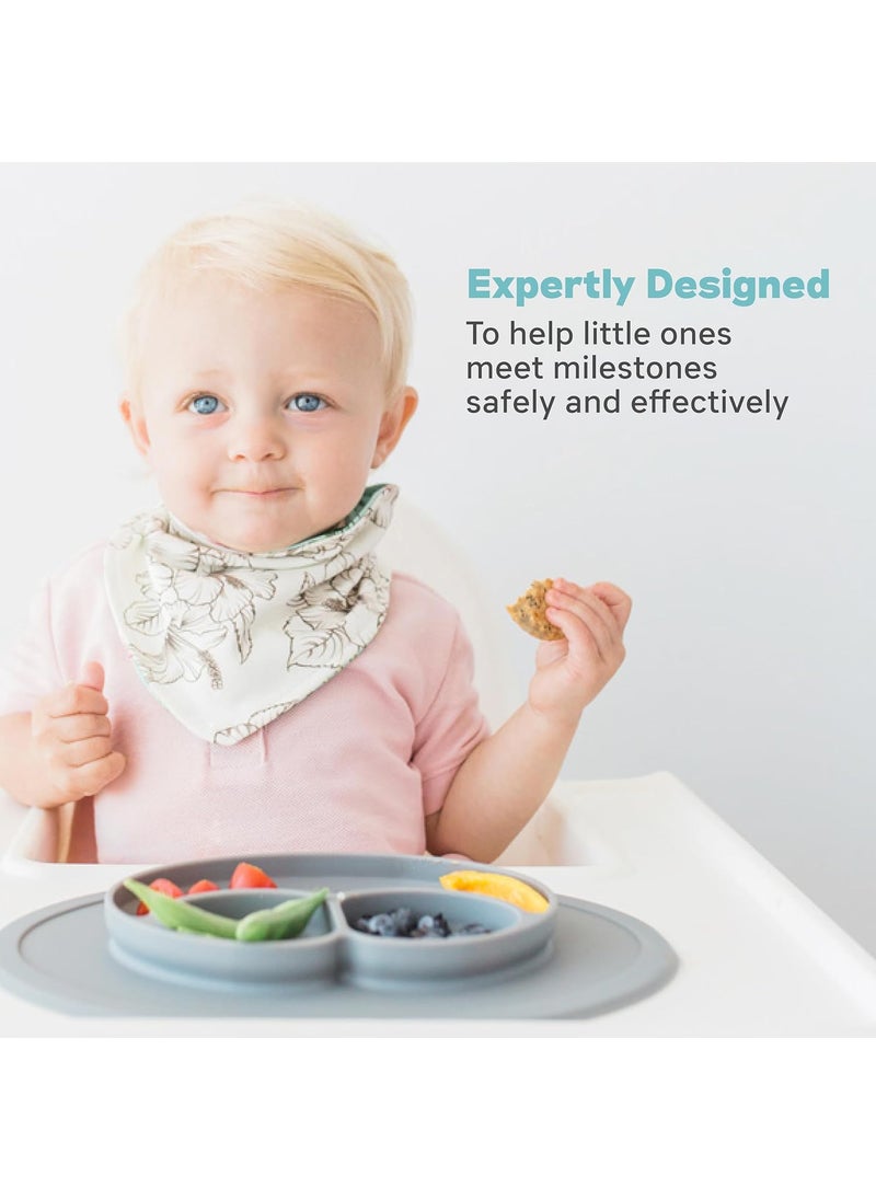 ezpz ezpz Mini Mat - 100% Food Grade Silicone Suction Divided Plate with Built-in Placemat for Infants + Toddlers Promotes Baby Self-Feeding for Highchair, Dining Table - Microwave Safe - 6 Months+ (Grey)  - Image 3