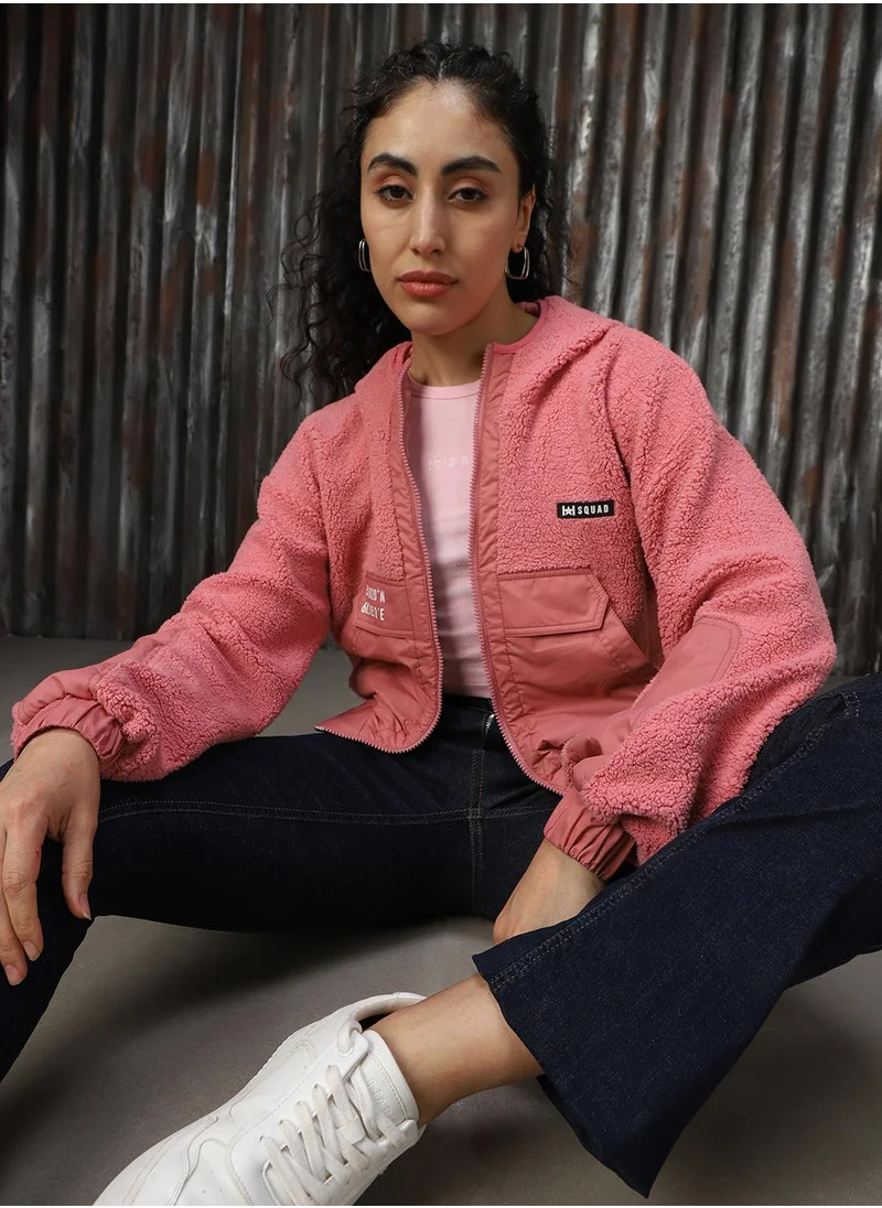 HIGH STAR Women's Pink 100% Polyester Printed Sweatshirt