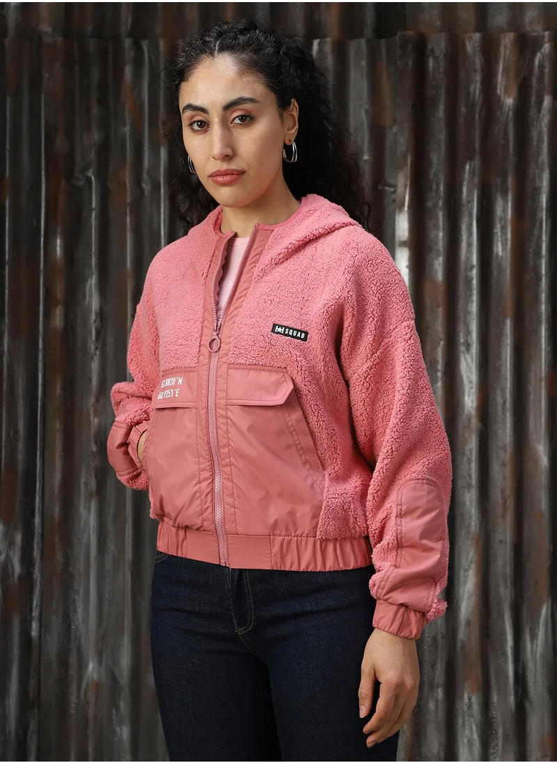 HIGH STAR Women's Pink 100% Polyester Printed Sweatshirt