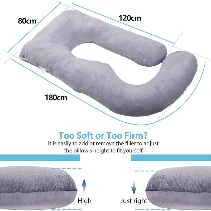 VTERLY Pregnancy Pillows, 180cm Long Maternity Pillows, U-Shape Full Body Pillow, Cooling Cover Dark Grey, Pregnancy Pillows for Sleeping, Body Pillows for Adults, Maternity Pillow and Pregnancy Must Haves - Image 2