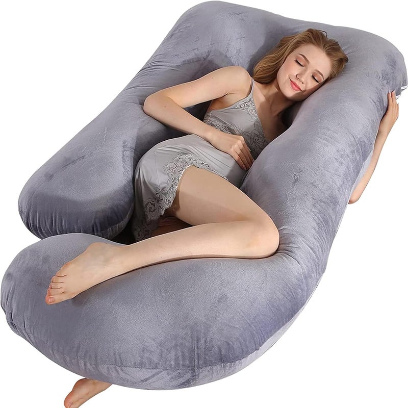 VTERLY Pregnancy Pillows, 180cm Long Maternity Pillows, U-Shape Full Body Pillow, Cooling Cover Dark Grey, Pregnancy Pillows for Sleeping, Body Pillows for Adults, Maternity Pillow and Pregnancy Must Haves - Image 1