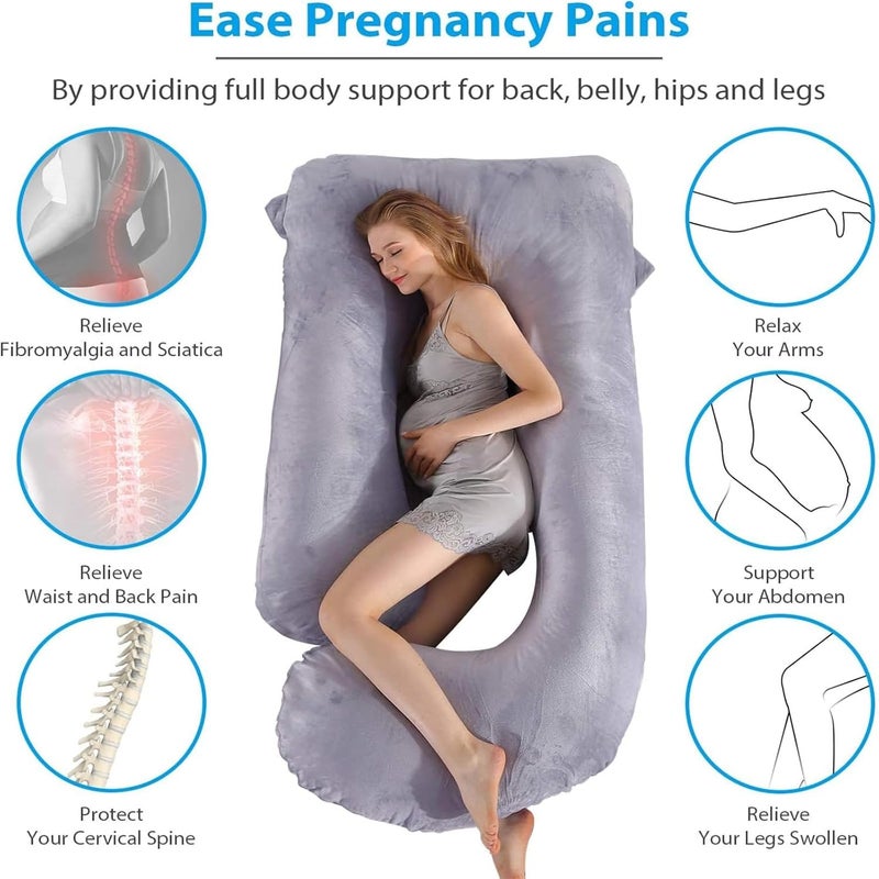 VTERLY Pregnancy Pillows, 180cm Long Maternity Pillows, U-Shape Full Body Pillow, Cooling Cover Dark Grey, Pregnancy Pillows for Sleeping, Body Pillows for Adults, Maternity Pillow and Pregnancy Must Haves - Image 4