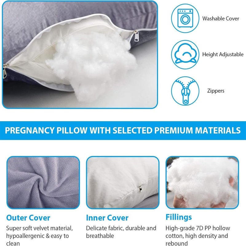 VTERLY Pregnancy Pillows, 180cm Long Maternity Pillows, U-Shape Full Body Pillow, Cooling Cover Dark Grey, Pregnancy Pillows for Sleeping, Body Pillows for Adults, Maternity Pillow and Pregnancy Must Haves - Image 3