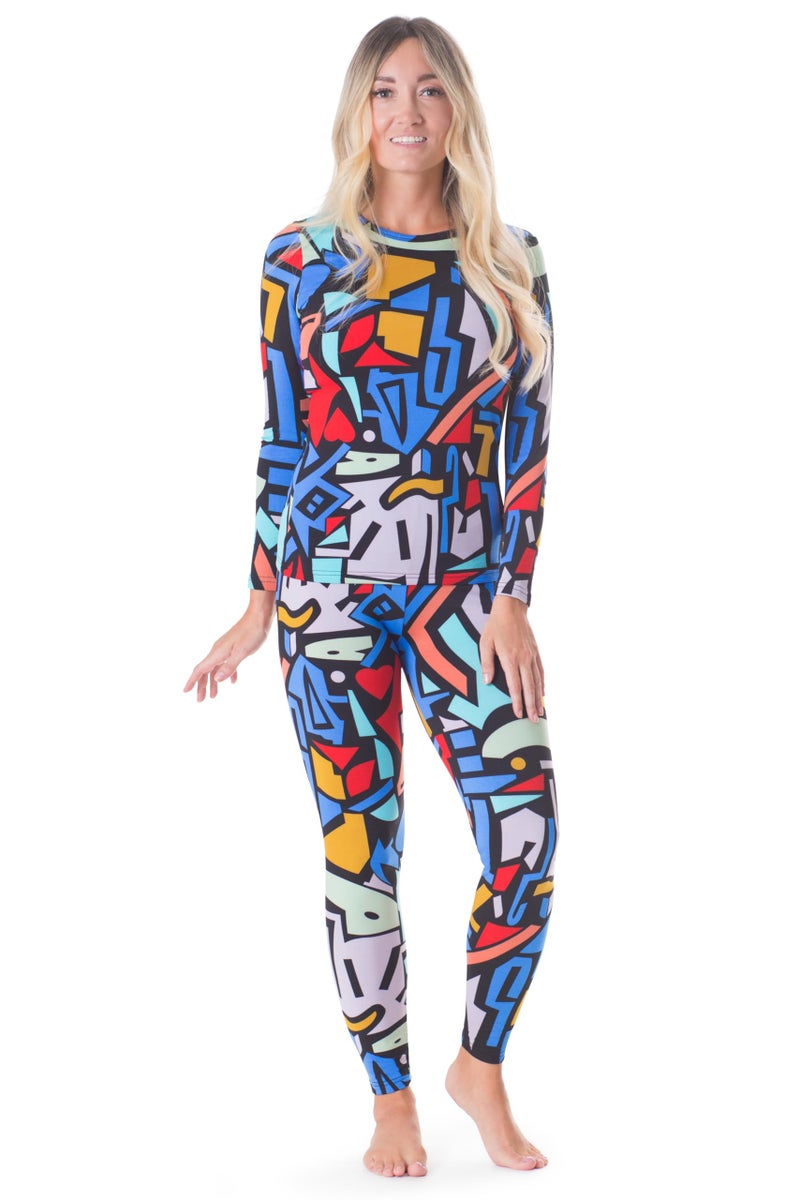 Rocky Thermal Underwear Women Long Johns Womens Thermals Top Bottom Set Fleece Lined Under Wear Clothes Base Layer Thermals, X-Small, Geometric Design - Image 1