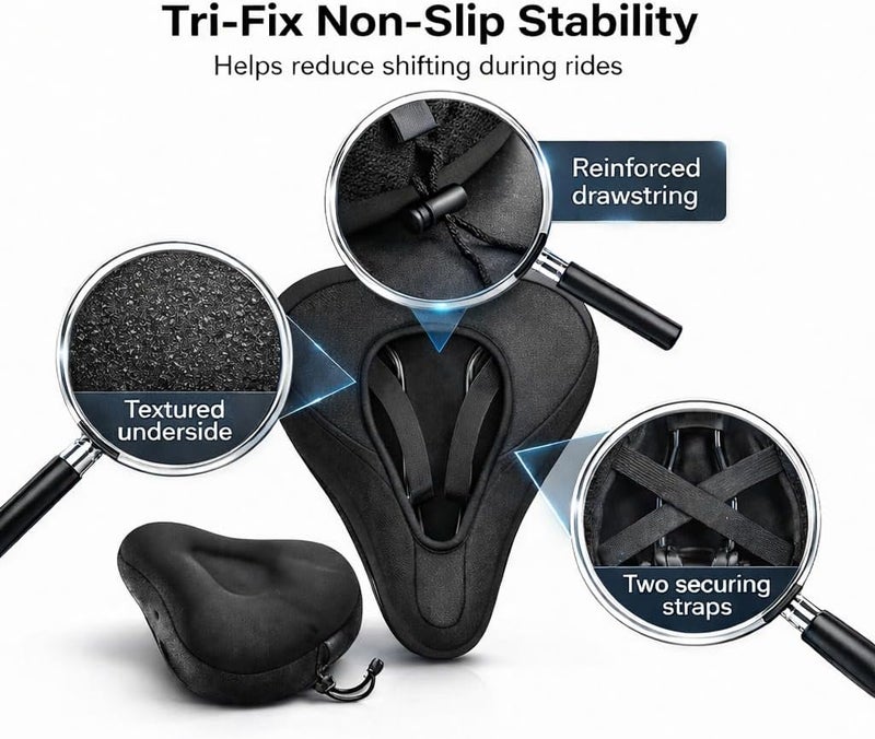 ANZOME Bike Seat Cushion, Wide Gel Bike Seat Cover & Extra Soft Gel Bike Seat Cushion for Women Men Everyone, Fits Spin, Stationary, Cruiser Bikes, Indoor Cycling(Waterproof Case Included) … - Image 4