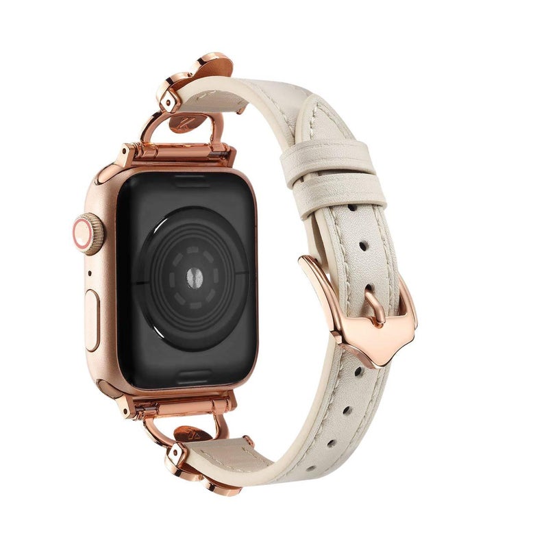 سوار ساعة ذكية سوار جلدي كلاسيكي متوافق باللون أبيض قابل للتعديل مع Apple Watch 38/40/41/42/44/45/49mm بملاءمة قابلة للتعديل وحزام بديل - Image 3