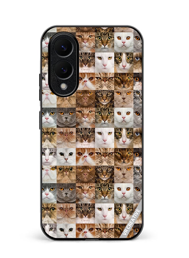 VR CREATIVE Protective Case Cover For Samsung Galaxy S25 Edge Cat Faces Design Multicolour