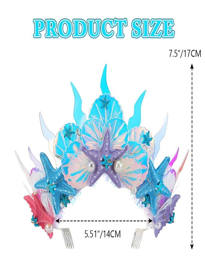 ACEDRE Light Up Mermaid Starfish Crown LED Glowing Seashell Tiara with Combs Beach Rave Costume Hair Accessories for Women - Image 3