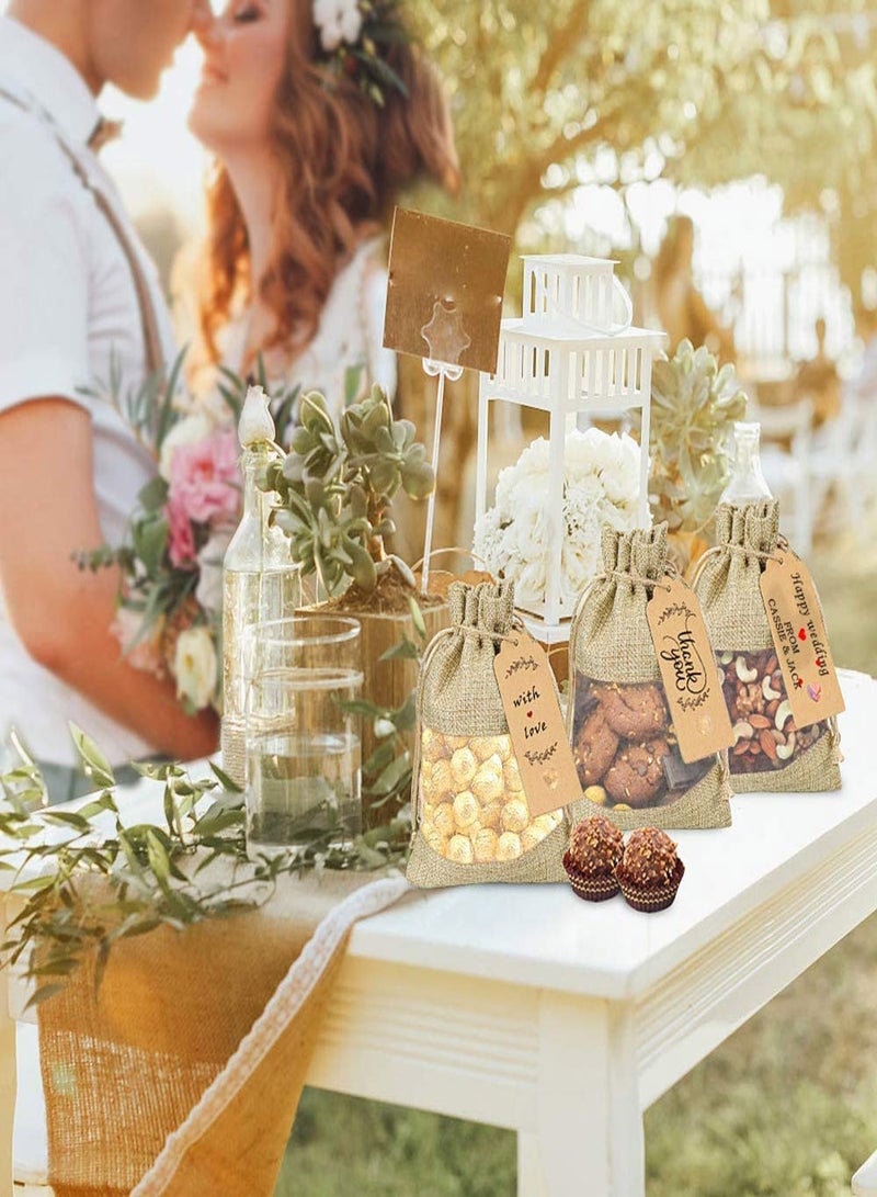 KASTWAVE Burlap Drawstring Bags Clear Open Window Jute Fabric Drawstring Gift Bags 12pcs 5x7" Candy Jewelry Gift Pouches for Party Favors DIY Craft Birthday Wedding Grain Small Toys  Organized Bag  - Image 5