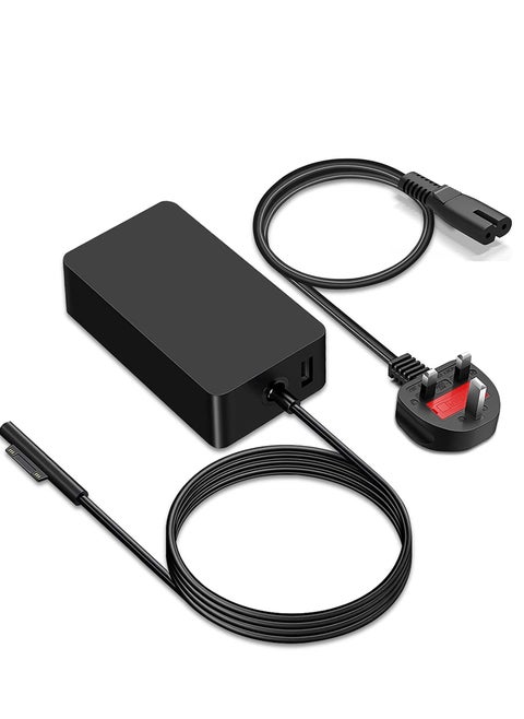 Surface Laptop Charger 65W 15V 4A For 65W/44W Replacement Surface Power Adapter for Microsoft Surface Pro X/Pro8/Pro7/Pro 6/Pro5/Pro4, Surface Book, Surface Go, Surface Laptop Charger with USB Port