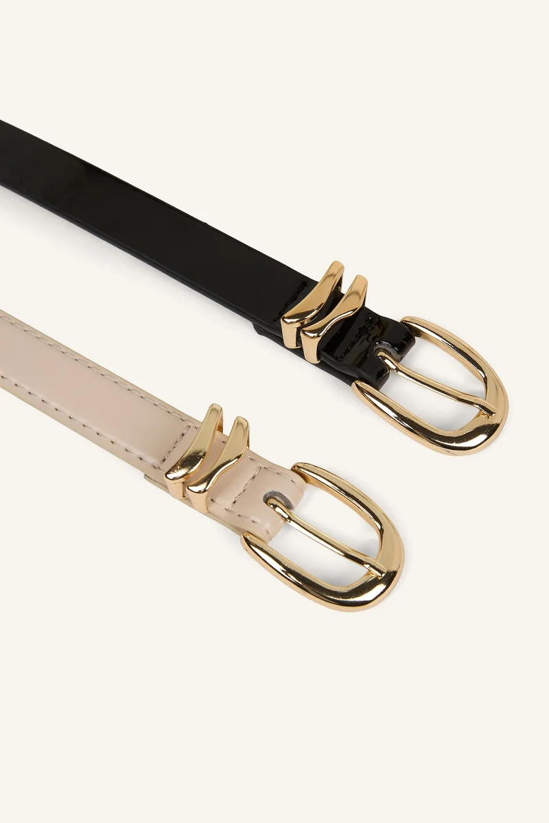 Defacto Woman Oval Buckle 2 Piece Faux Leather Belt Set