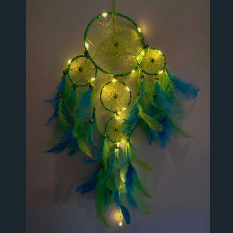 ROOH Dream Catcher ~ Neon 4 Tier with Pretty Lights ~ Handmade Hangings for Positivity (Can be Used as Home Decor, Gift, Wall Hangings, Meditation Room, Yoga Temple, Wind Chime & Car Hanging) - Image 1