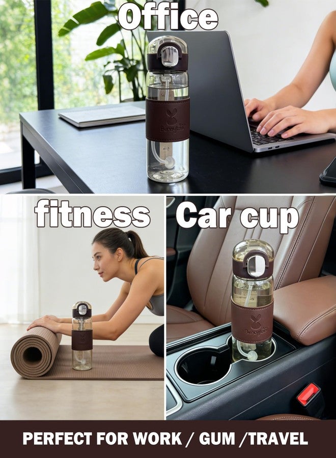 Bunnytoo Adult Water Bottle, Dual Lid (Straw & Direct Drink), 450ml/15oz Leak Proof Tritan Cup - BPA-Free, Matching Fabric Handle, Anti-Slip PU Leather Sleeve, Easy to Clean (Peach) - Image 3