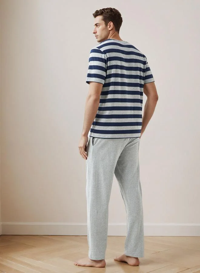 Splash FAV  Men Cotton Striped Drawstring Closure Nightwear Set for Men | Best Price UAE