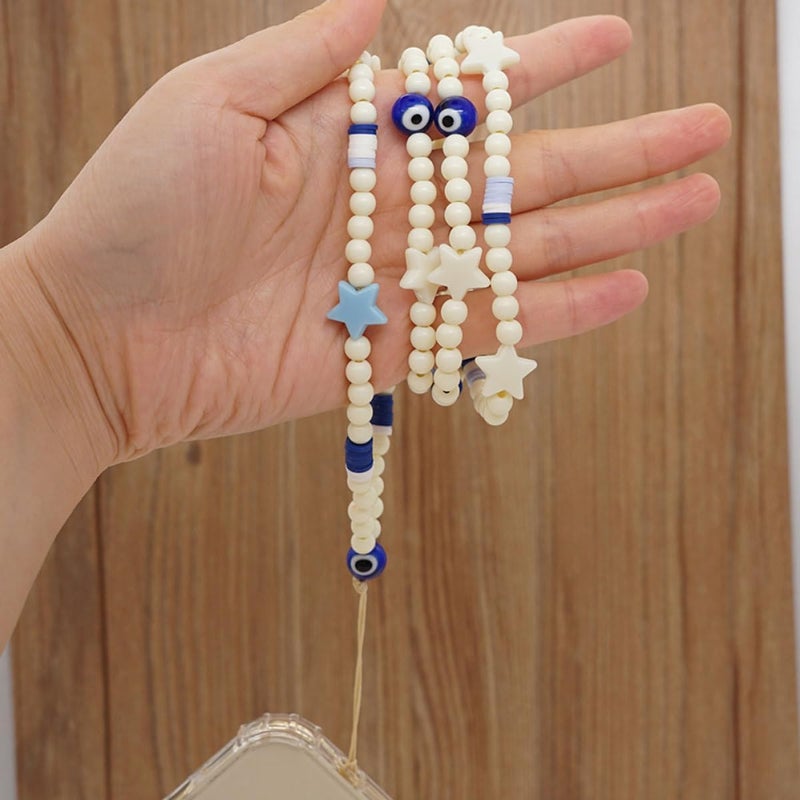 Polymer Clay Phone Chain Lanyard with Eye-shaped Star Letter Beads, Mobile Phone Charm Accessory for Women, Anti-lost Wrist Strap for Everyday Use - Image 5