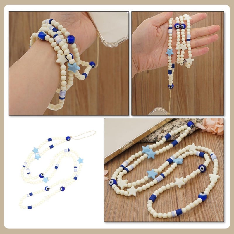 Polymer Clay Phone Chain Lanyard with Eye-shaped Star Letter Beads, Mobile Phone Charm Accessory for Women, Anti-lost Wrist Strap for Everyday Use - Image 3