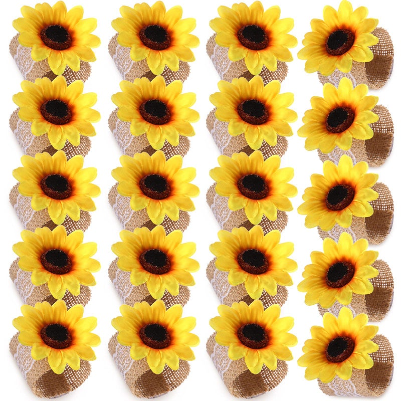 Patelai Patelai Sunflower Napkin Ring Holders Farmhouse Spring Napkin Rings for Sunflower Wedding Party Table Decoration20 Pieces 